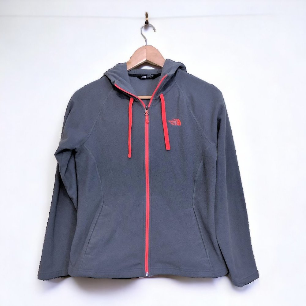 Womens Northface Fleece Zip-Up w/ Hood, Grey and Coral Size M